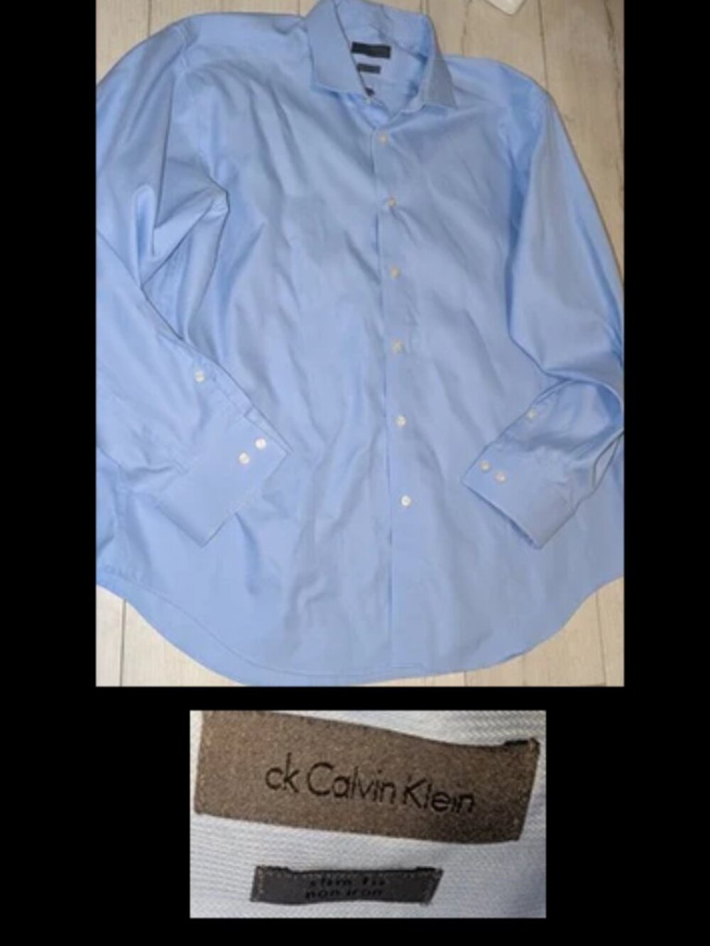 CALVIN KLEIN Light Blue Button Down Dress Shirt L/S Mens Size 18 1/2 - 34/35